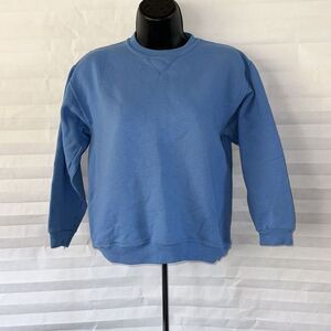 Jerzees Blue Crew Neck Fleece Pullover Sweatshirt Size Large Casual Warm Cozy
